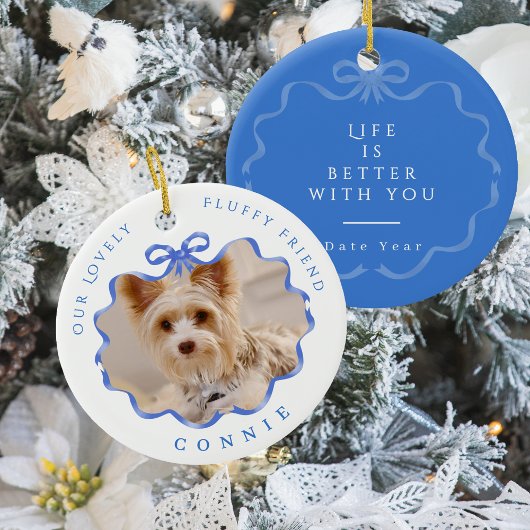 Bow Ribbon Pet Memory Foto Blauw Keramisch Ornament