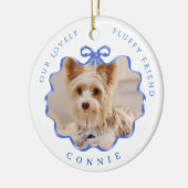 Bow Ribbon Pet Memory Foto Blauw Keramisch Ornament (Links)