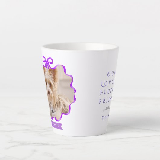 Bow Ribbon Pet Memory Foto Paarse Latte Mok (Voorkant)