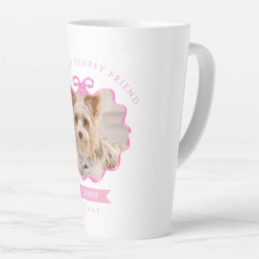 Bow Ribbon Pet Memory Foto Roze Latte Mok (Rechterhoek)