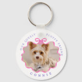 Bow Ribbon Pet Memory Foto Roze Sleutelhanger (Voorkant)