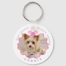 Bow Ribbon Pet Memory Foto Roze Sleutelhanger