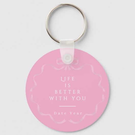 Bow Ribbon Pet Memory Foto Roze Sleutelhanger (Achterkant)