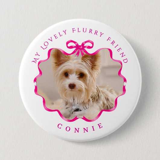 Bow Ribbon Pet Photo Red Ronde Button 7,6 Cm (Voorkant)