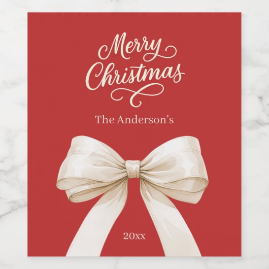 Bow rode crème script Kerstmis Wijn Etiket (Enkel label)