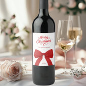 Bow rood wit script Kerst Wijn Etiket