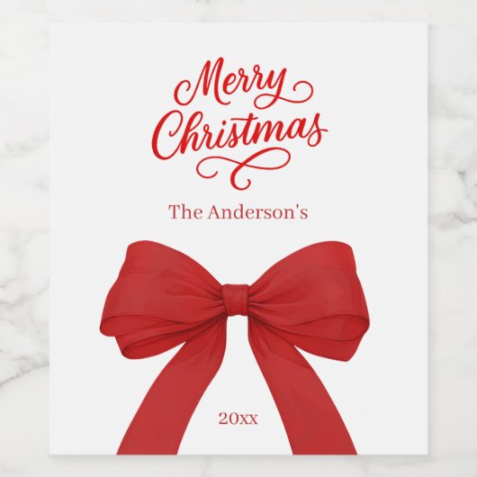 Bow rood wit script Kerst Wijn Etiket (Enkel label)
