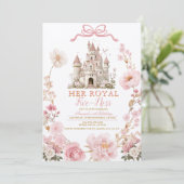 Bow Royal five-ness Birthday Castle Pink Ribbon Kaart (Staand voorkant)