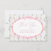 Bow Roze Bloemen Baby shower Dank u Bedankkaart (Voorkant)