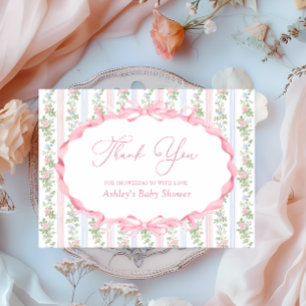 Bow Roze Bloemen Baby shower Dank u Bedankkaart
