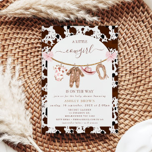 Bow Roze Clothesline Koe Print Cowgirl Baby shower Kaart