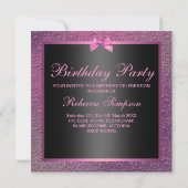 Bow & Roze Damask Birthday Invite Kaart (Achterkant)