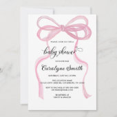 Bow Roze Meisje Baby shower Invitation Kaart (Voorkant)