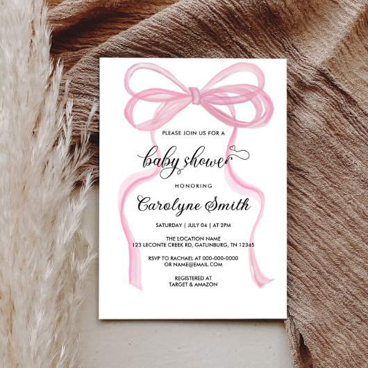 Bow Roze Meisje Baby shower Invitation Kaart