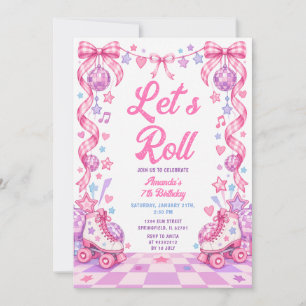 Bow Roze Paars Let's Roll Roller Skating Verjaarda Kaart