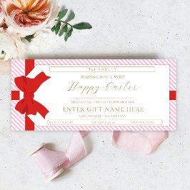 Bow Roze Streep Happy Easter Gift Voucher Kaart