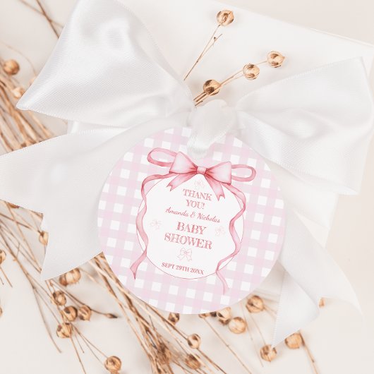 Bow Roze Waterverf Gingham Dank u Bedankjes Labels