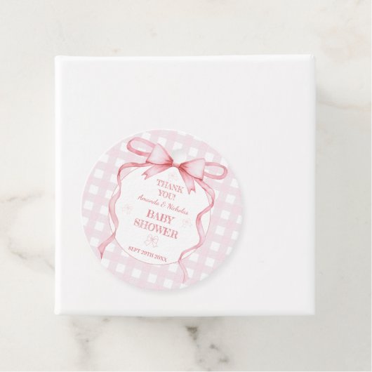 Bow Roze Waterverf  Gingham Dank u Bedankjes Labels (In situ)