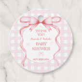 Bow Roze Waterverf Gingham Dank u Bedankjes Labels (Voorkant)
