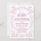 Bow Roze Wit Toile Flowers Meisje Baby shower Kaart (Voorkant)
