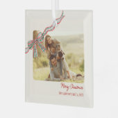 Bow rustieke kerst Foto geplakt lint Glas Ornament (Voorkant links)