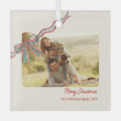 Bow rustieke kerst Foto geplakt lint Glas Ornament (Voorkant)