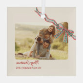 Bow rustieke kerst Foto geplakt lint Glas Ornament (Achterkant)