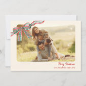 Bow rustieke Kerstmis 4 Foto's geplakt lint Feestdagenkaart (Voorkant)