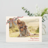 Bow rustieke Kerstmis 4 Foto's geplakt lint Feestdagenkaart (Staand voorkant)