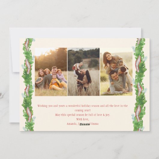 Bow rustieke Kerstmis 4 Foto's geplakt lint Feestdagenkaart (Achterkant)
