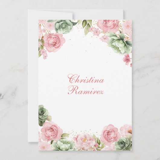 Bow Sage Roze Coquette Bloemen Quinceanera Kaart (Achterkant)