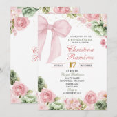 Bow Sage Roze Coquette Bloemen Quinceanera Kaart (Voorkant / Achterkant)