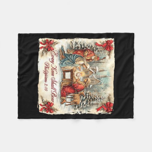 Bow Santa Christmas Nativity Scene Every Knee Shal Fleece Deken (Voorkant (Horizontaal))