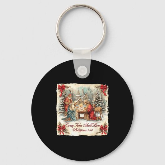 Bow Santa Christmas Nativity Scene Every Knee Shal Sleutelhanger (Voorkant)
