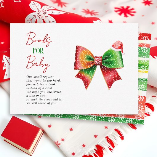 Bow Santa hat Christmas Baby shower Books for baby Informatiekaartje