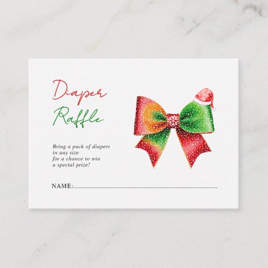 Bow Santa hat Christmas Baby shower Diaper raffle Informatiekaartje (Voorkant)