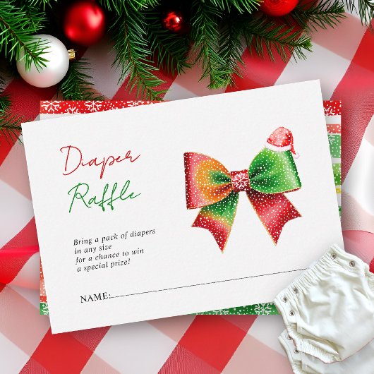 Bow Santa hat Christmas Baby shower Diaper raffle Informatiekaartje