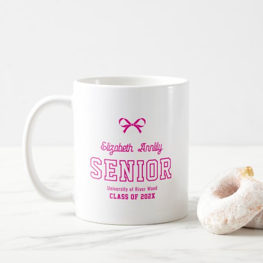 Bow Senior Custom Jaar Script Afstudeer Universite Koffiemok (Met donut)
