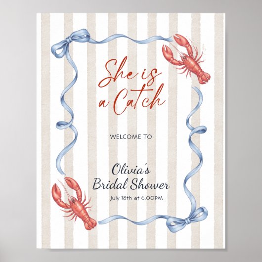 Bow She’s a Catch Lobster Bridal Shower Welcome  Poster (Voorkant)