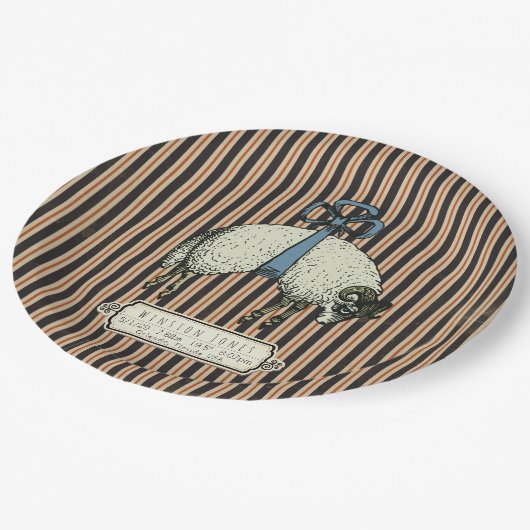  Bow Sheep™ Collectie - Birth Info / 9 inch Papieren Bordje (Gekanteld)