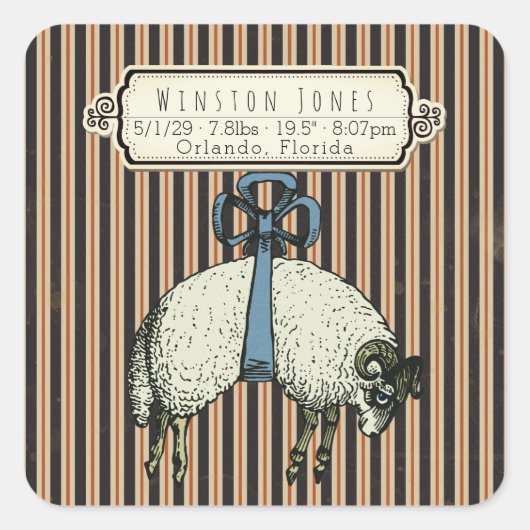  Bow Sheep™ Collectie - Birth Info / Vierkante Sticker (Voorkant)