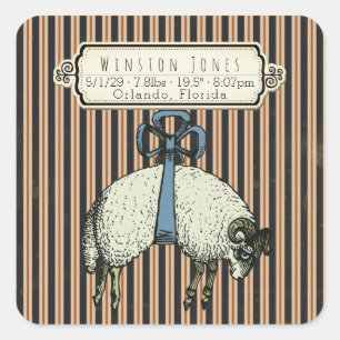 Bow Sheep™ Collectie - Birth Info / Vierkante Sticker