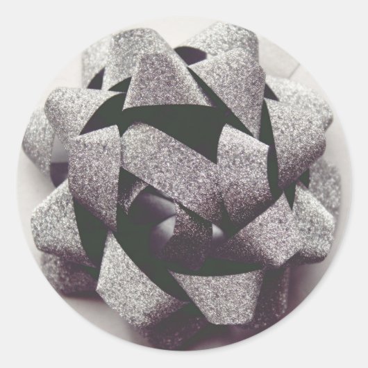 Bow Silver cadeau-boog Ronde Sticker (Voorkant)