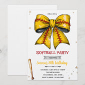 Bow softball party invitation kaart (Voorkant / Achterkant)