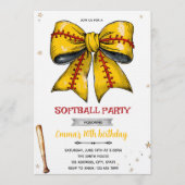 Bow softball party invitation kaart (Voorkant)