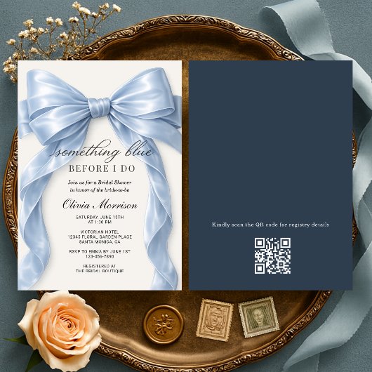 Bow Something Blue Before I Do QR Code Bridal Kaart