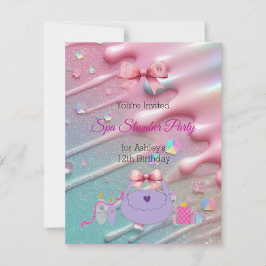Bow Spa Slumber Birthday Party Invitation Kaart (Voorkant)