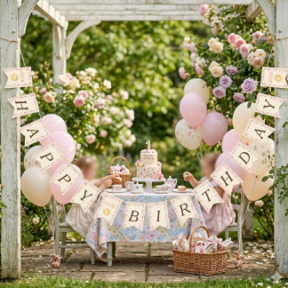 Bow & Strawberry Sun Happy Birthday Vlaggetjes