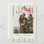 Bow Stripe Family Photo Christmas Holiday Card Feestdagenkaart (Voorkant)