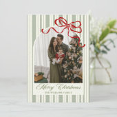 Bow Stripe Family Photo Christmas Holiday Card Feestdagenkaart (Staand voorkant)